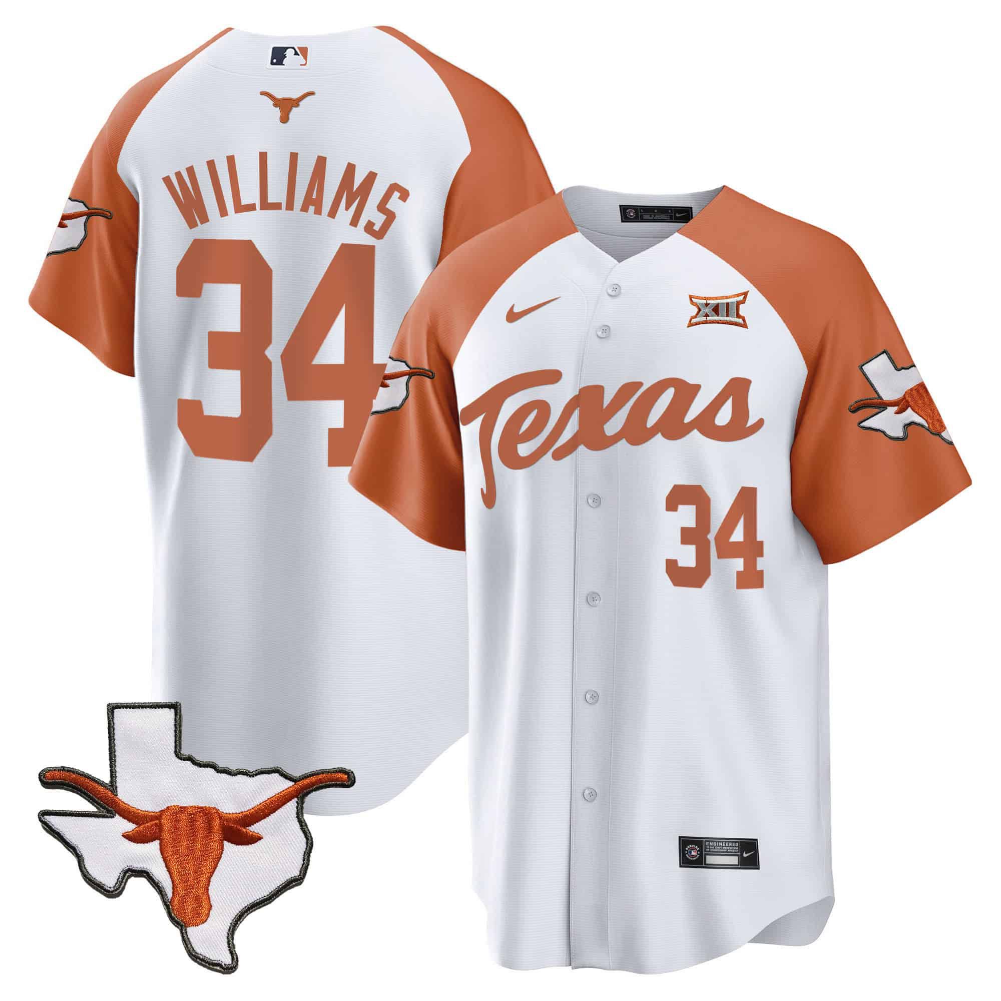Men Texas Longhorns #34 Williams White 2024 Baseball NCAA Jersey style 2->indianapolis colts->NFL Jersey
